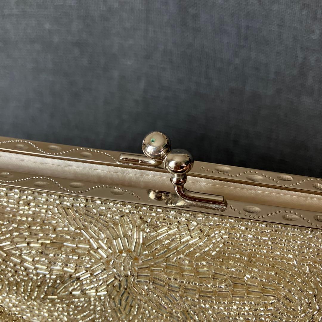 【美品】ヴィンテージ WAKO 銀座和光 高級ビーズ パーティーバッグ シルバー