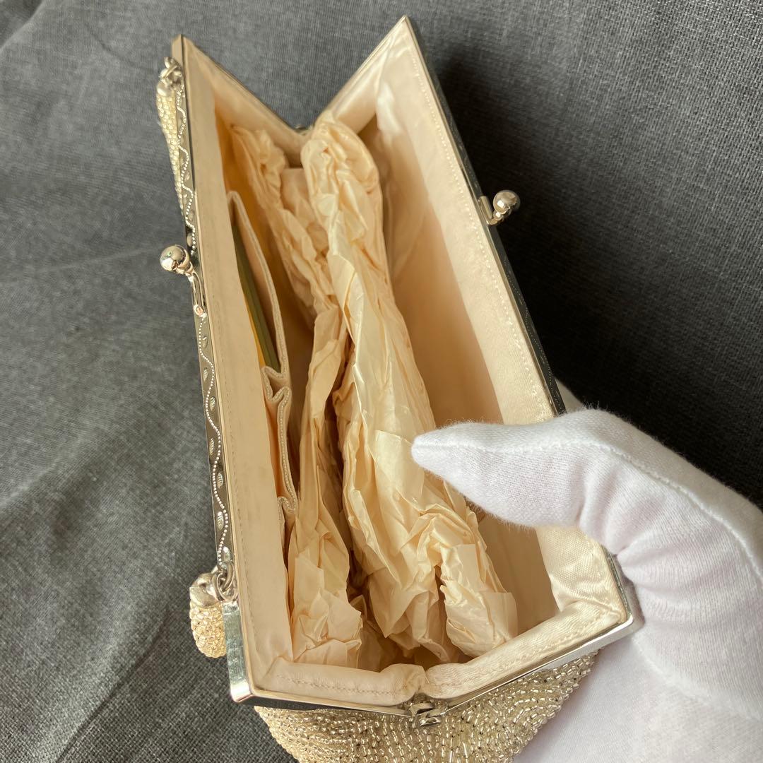 【美品】ヴィンテージ WAKO 銀座和光 高級ビーズ パーティーバッグ シルバー