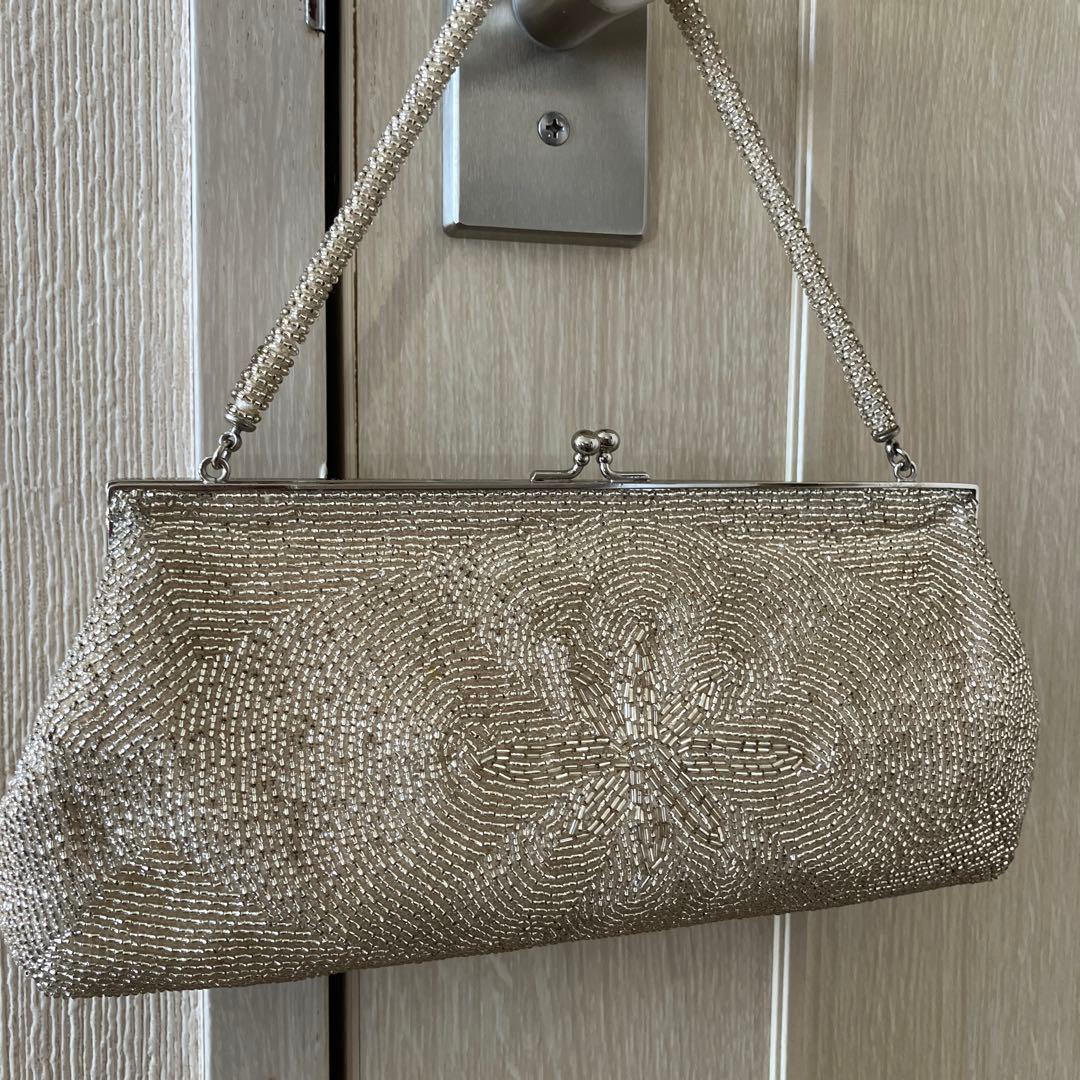 【美品】ヴィンテージ WAKO 銀座和光 高級ビーズ パーティーバッグ シルバー