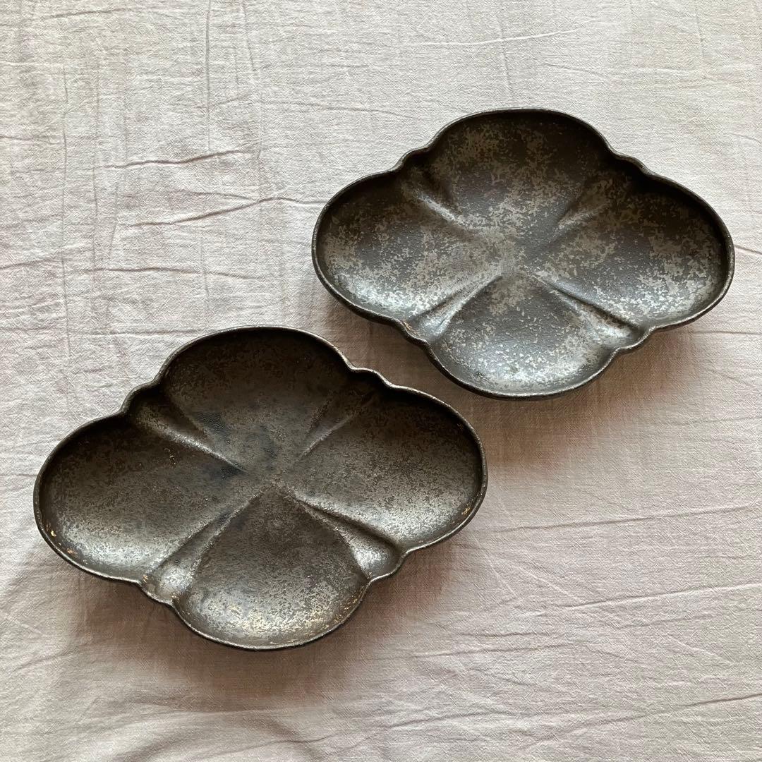 【新品未使用】安福由美子　脚付　フリル　木瓜皿　2点セット