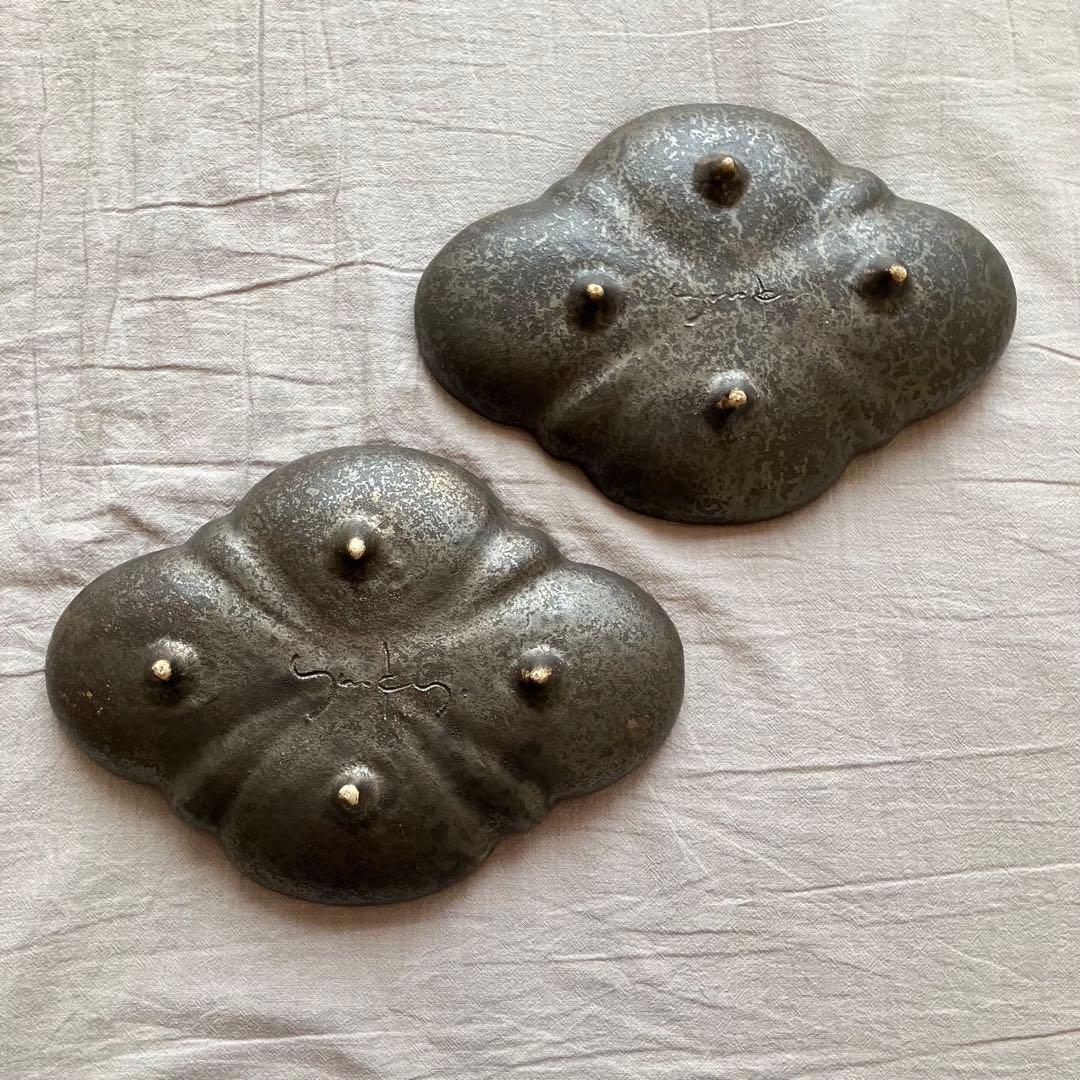 【新品未使用】安福由美子　脚付　フリル　木瓜皿　2点セット