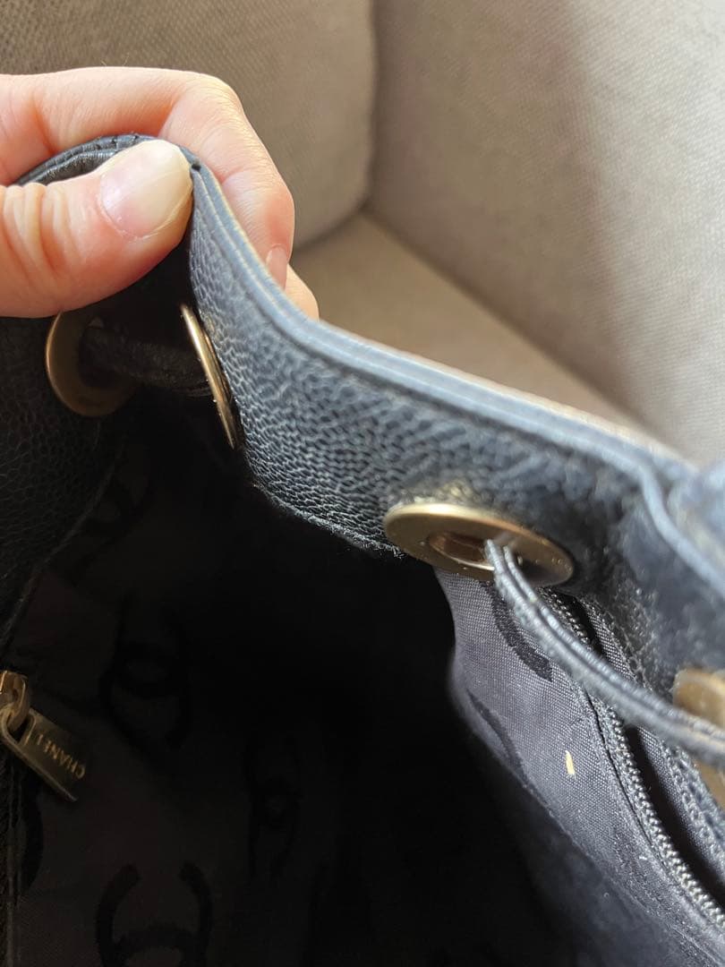 CHANEL ウッド　ショルダー　トートバッグ　キャビアスキン　ブラック