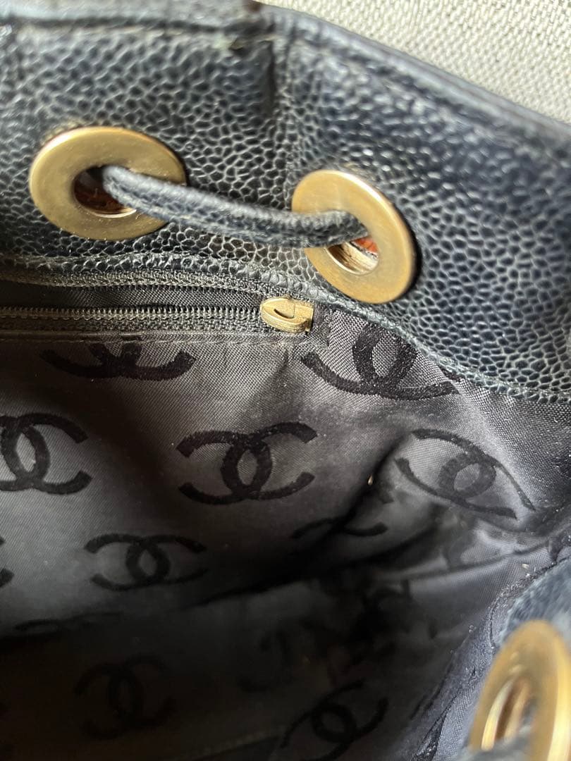 CHANEL ウッド　ショルダー　トートバッグ　キャビアスキン　ブラック