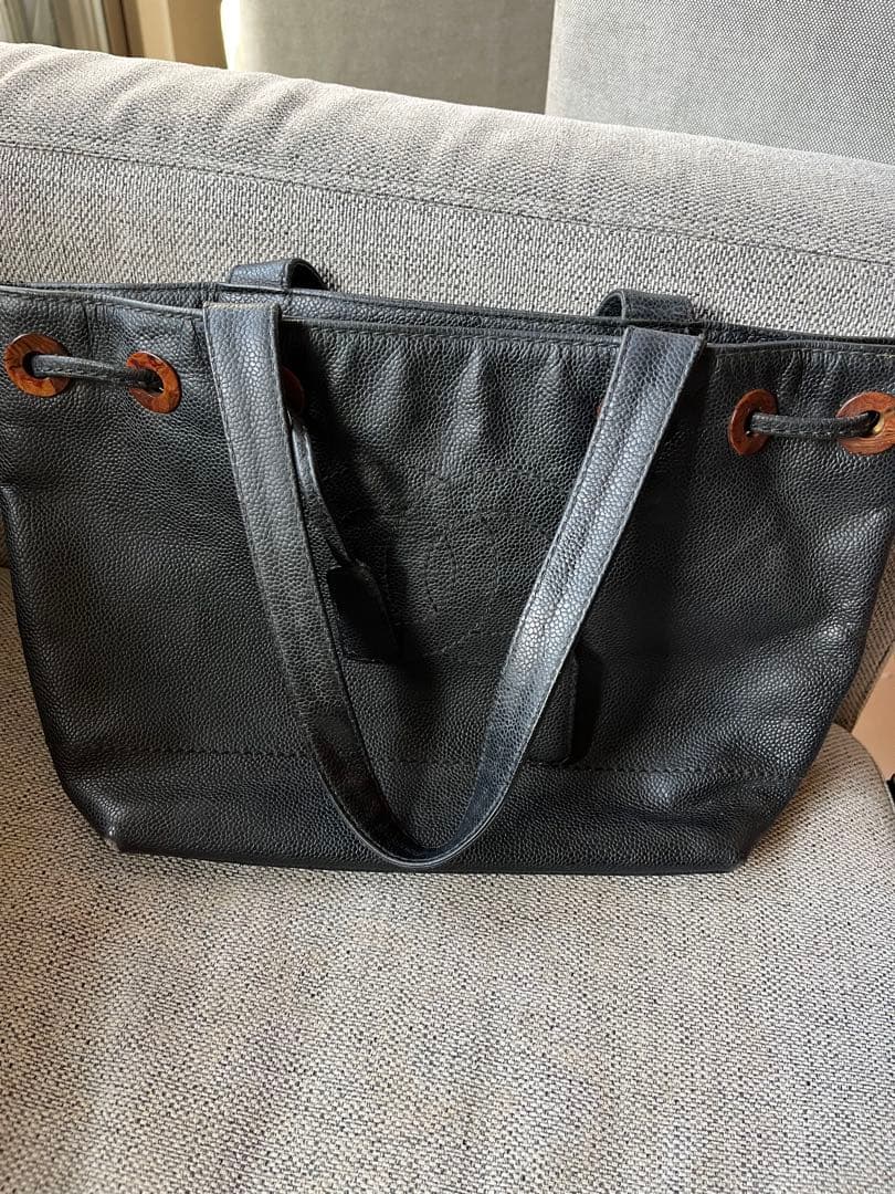 CHANEL ウッド　ショルダー　トートバッグ　キャビアスキン　ブラック