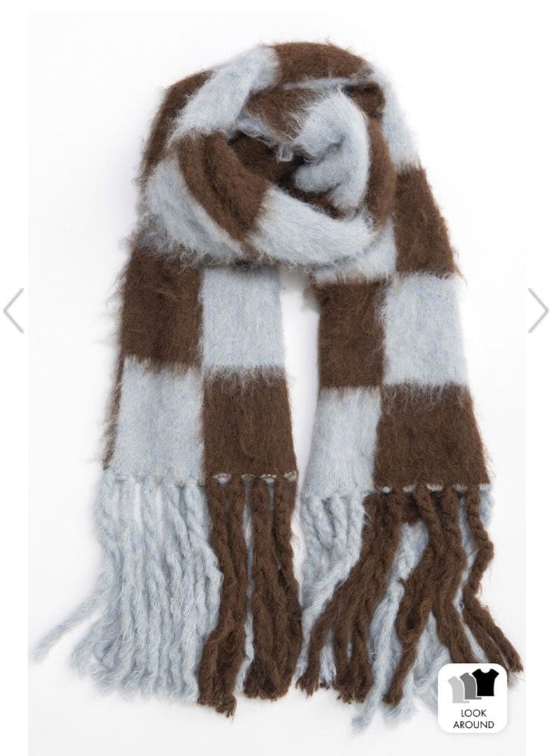 Block CheckShaggyknitブロックチェックシャギーニットマフラー