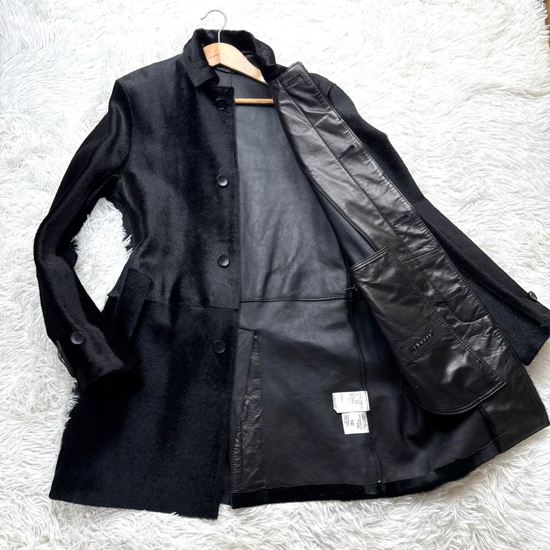 ✨美品・希少✨ Theory ベビー カーフ ロング レザーコート S ブラック