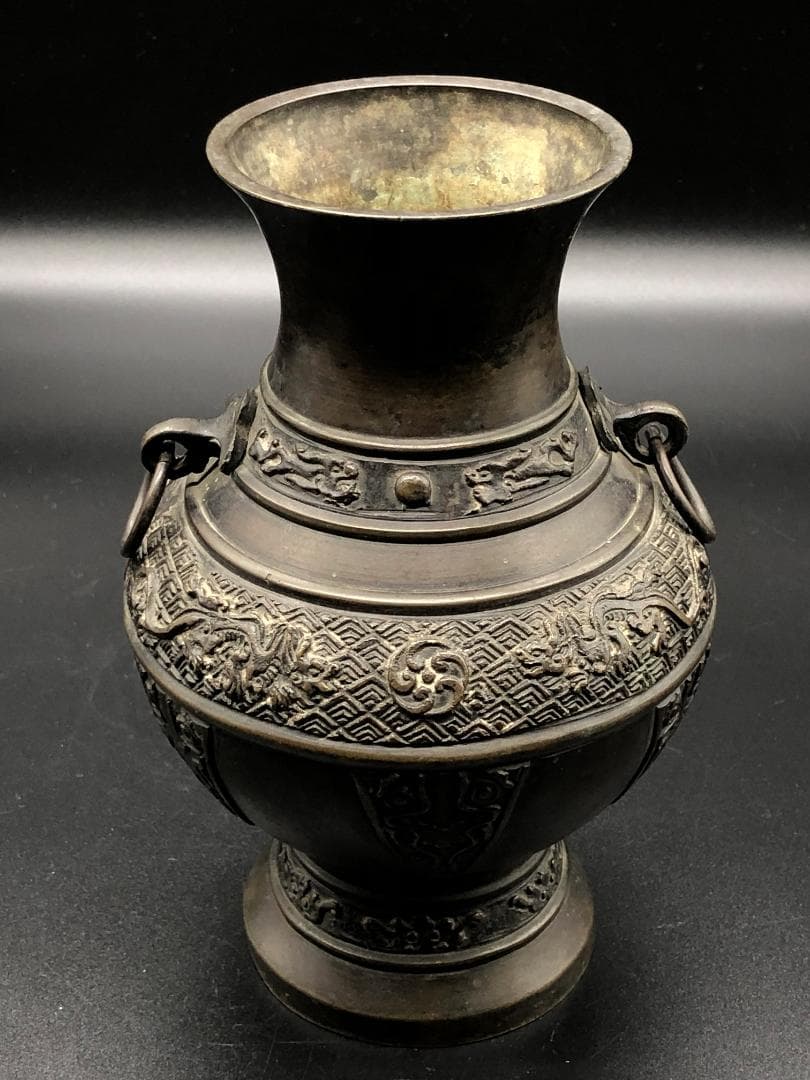 【 雨龍図銅花瓶 】 江戸期花入 蔵出品 　　K1205I