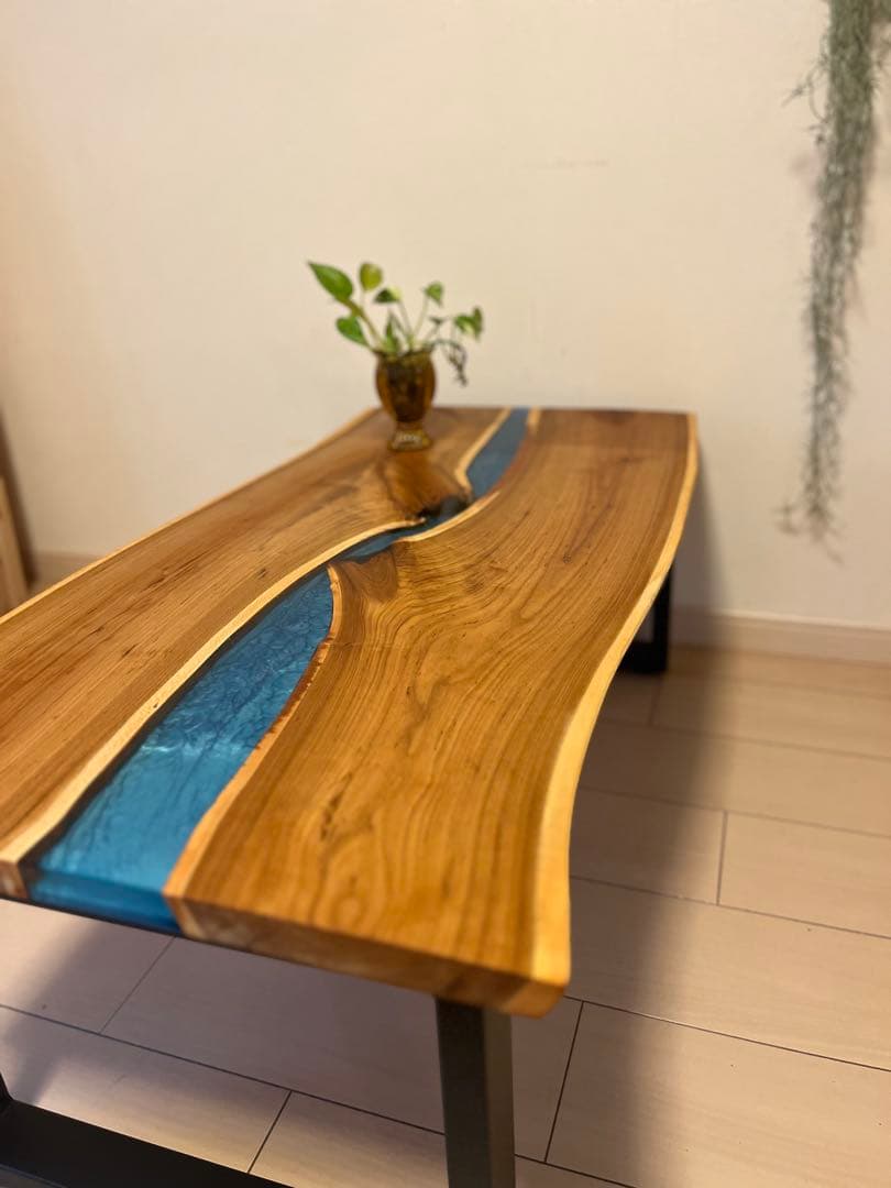 レジンテーブル　リバーテーブル　桜の木　ローテーブル アイアンテーブル