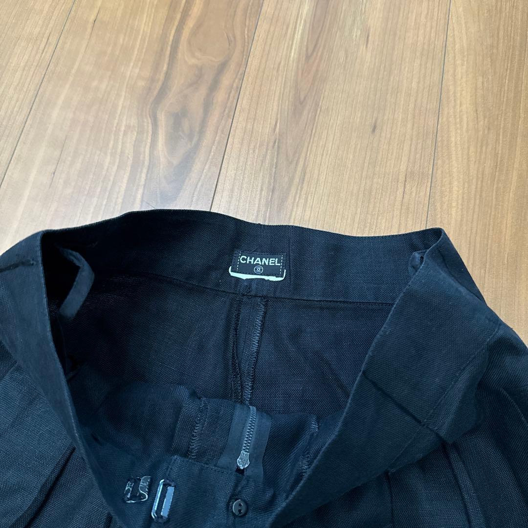 シャネル　キュロットスカート リネン　ヴィンテージ ゴールドココマークボタン