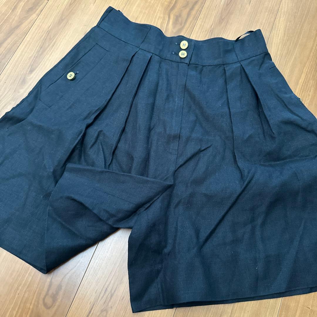 シャネル　キュロットスカート リネン　ヴィンテージ ゴールドココマークボタン