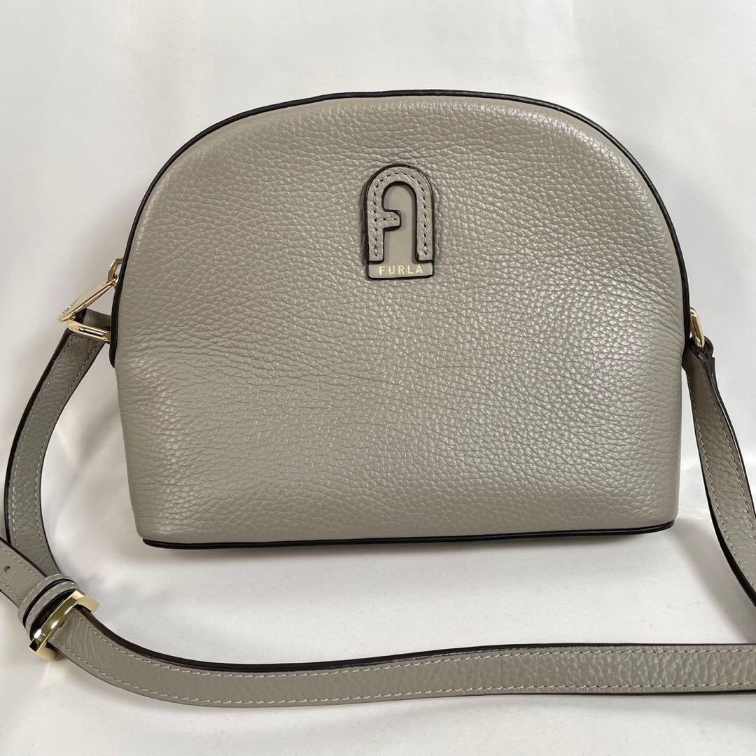 美品 FURLA フルラ ショルダーバッグ アテナ レザー グレー