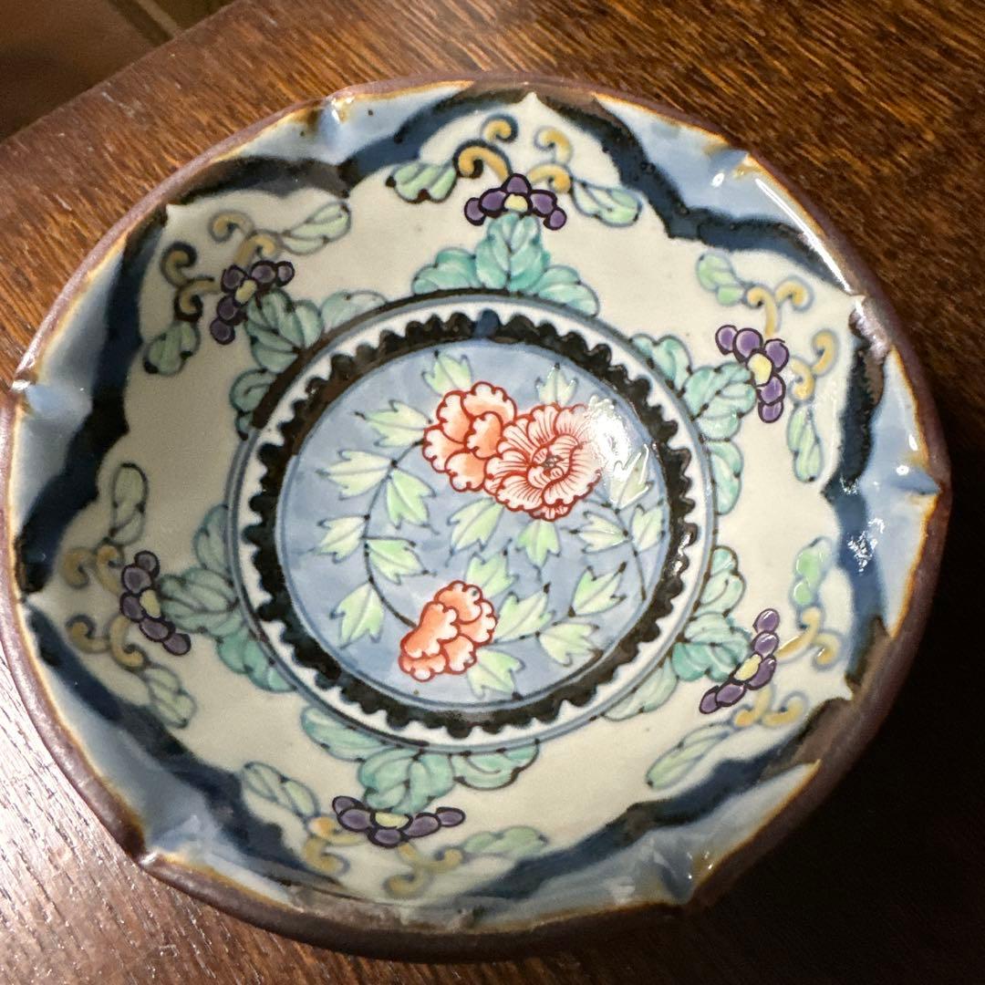 新品未使用. 佐藤走波. 高台皿鉢. 染錦. 六方草花文. 二客