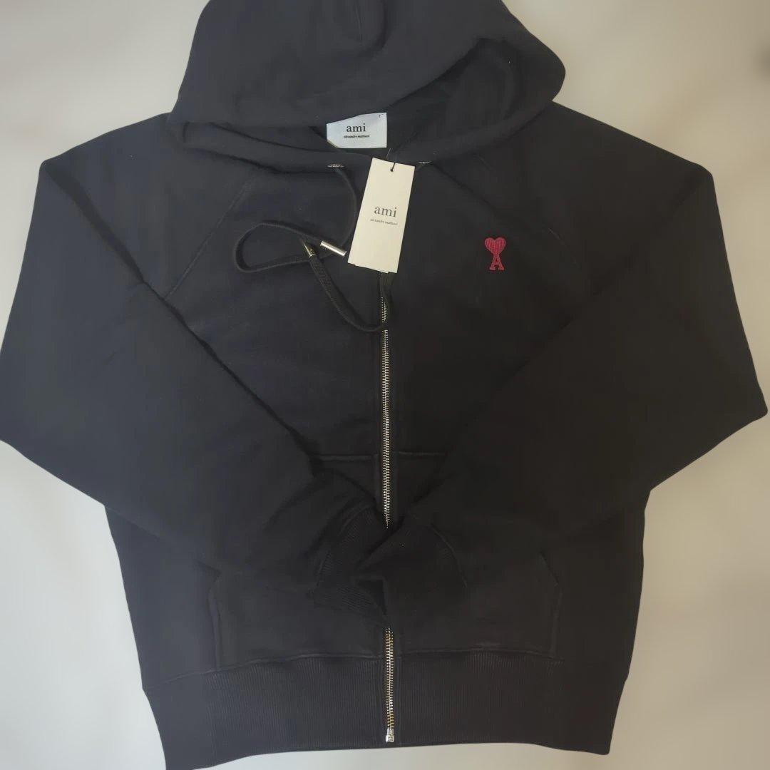 【新品】AMI PARIS フルジップパーカー　黒　Sサイズ　QRコード認証