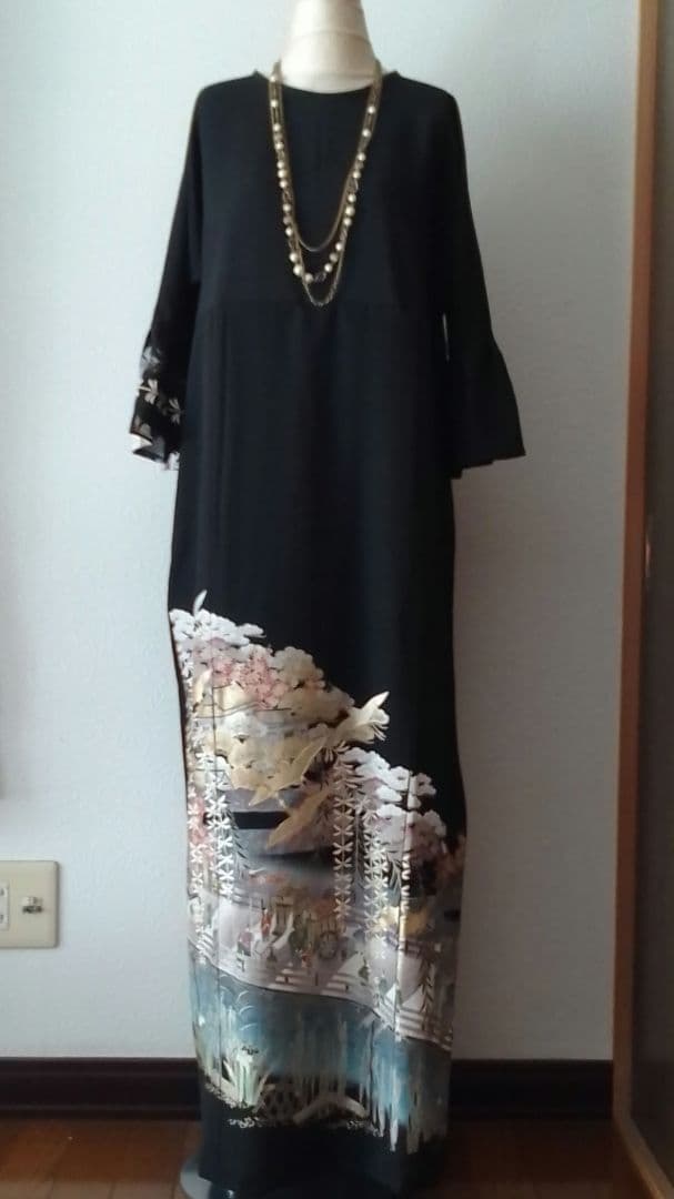 ゆみこ 着物リメイクワンピース 留袖ドレス 京大橋 落款あり作家物