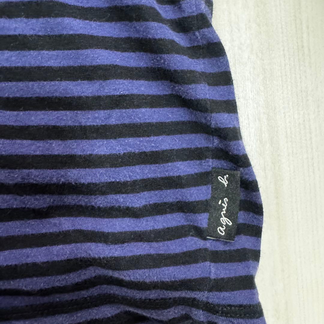 アニエスベーオム ロゴピスネーム Vネック ボーダーカットソー 3 ポルトガル製