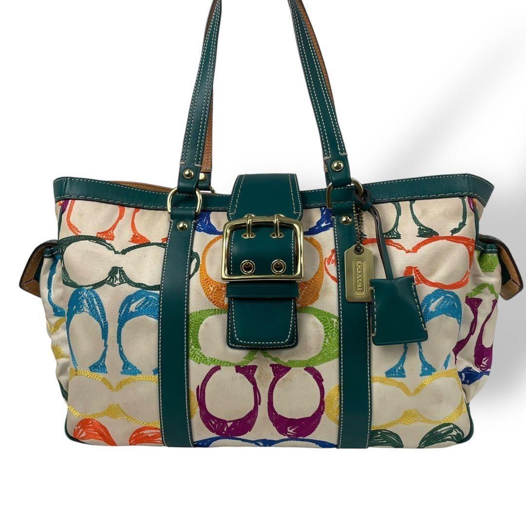 良品 4876 COACH コーチ トートバッグ シグネチャー レザー y2k