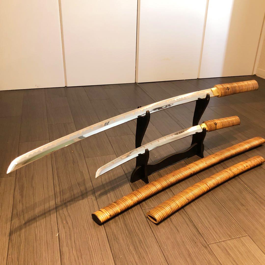 高級模造刀　 藤巻き　竹拵え　大小2本セット 太刀　脇差