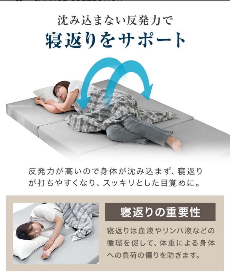 マットレス 折りたたみ 高反発 ダブル 敷布団 三つ折り 190N 硬め