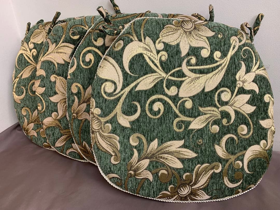 シェニールダイニングシートきクッション　グリーン　4枚セット