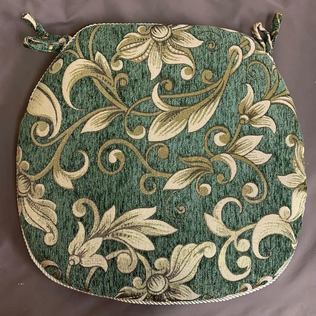 シェニールダイニングシートきクッション　グリーン　4枚セット