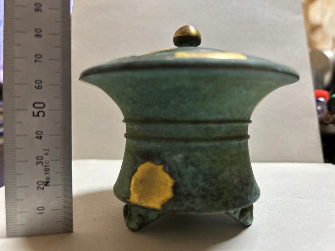 四代　秦蔵六　塗金銅香炉『瑞雲』