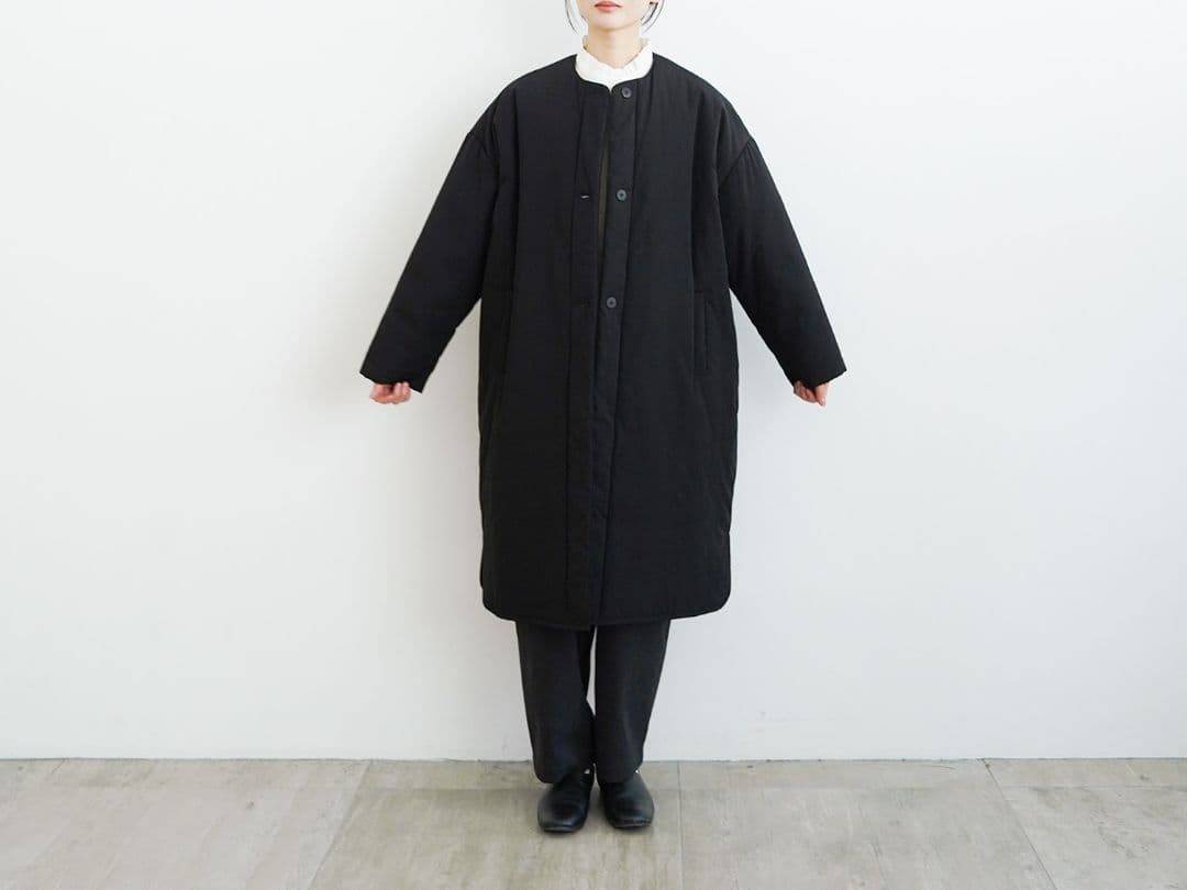 オローネ　フォーカスウォームコート　ブラック　ノーカラー　ロングコート　日本製