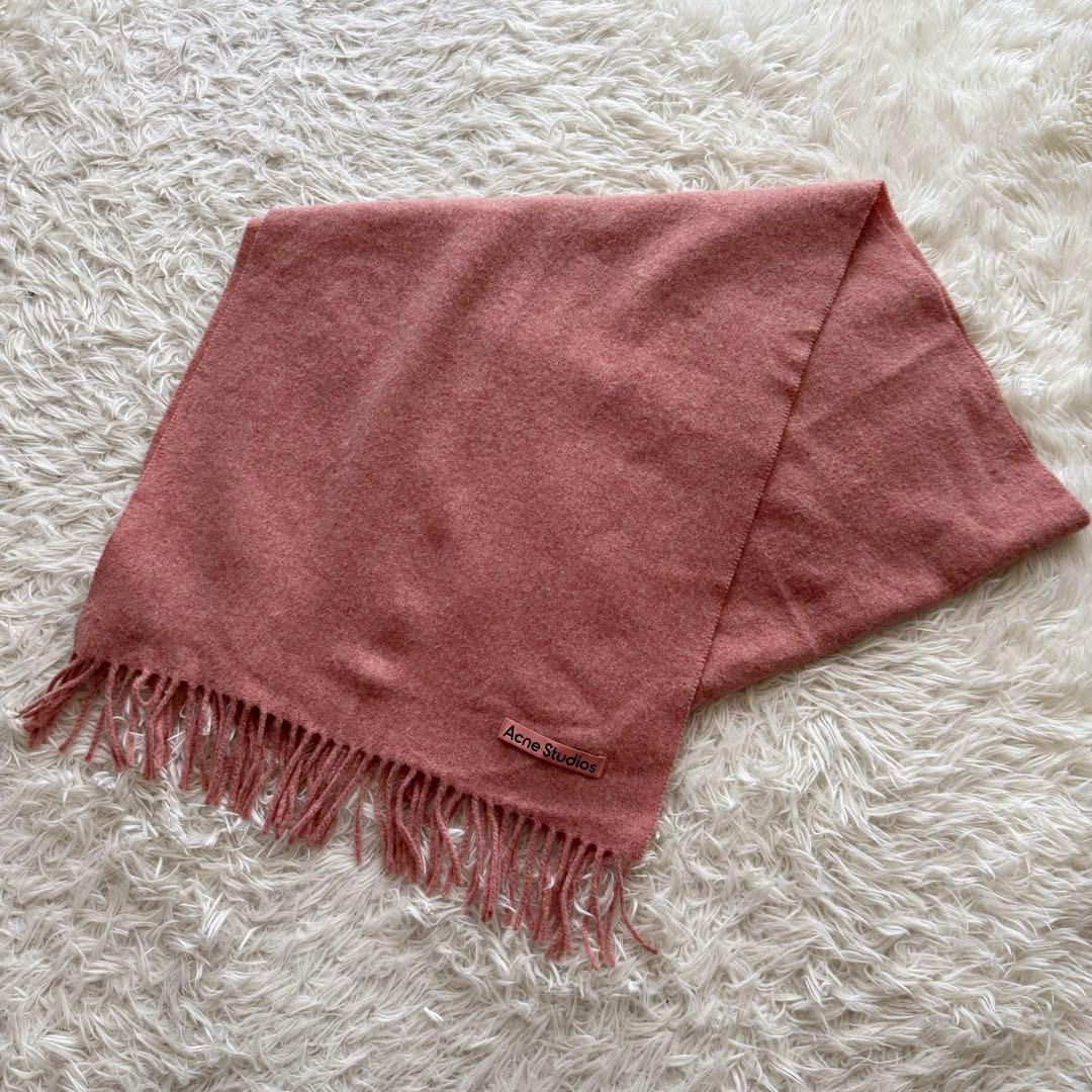 【アクネストゥディオズ】マフラー 大判 フリンジ ウール ピンク