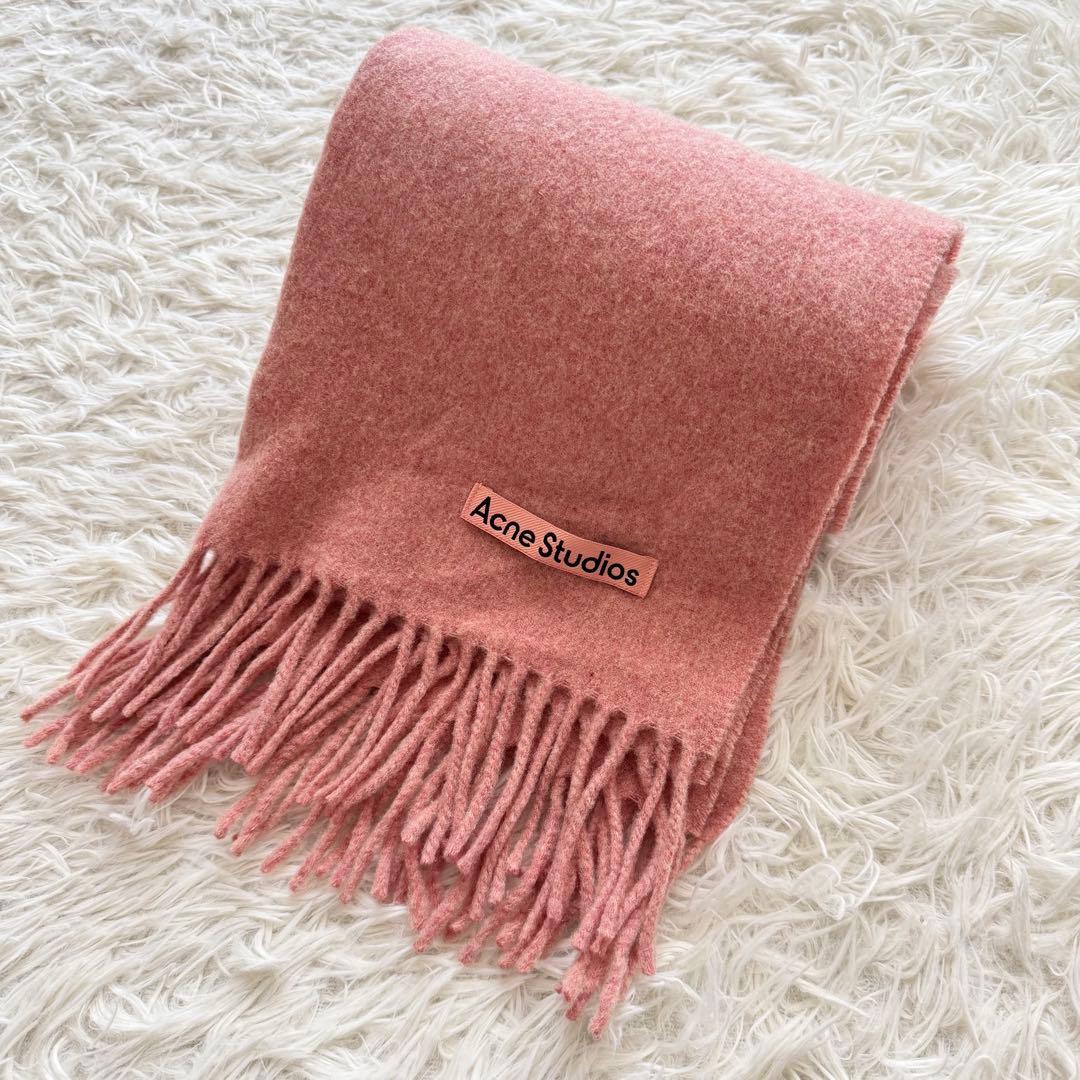 【アクネストゥディオズ】マフラー 大判 フリンジ ウール ピンク