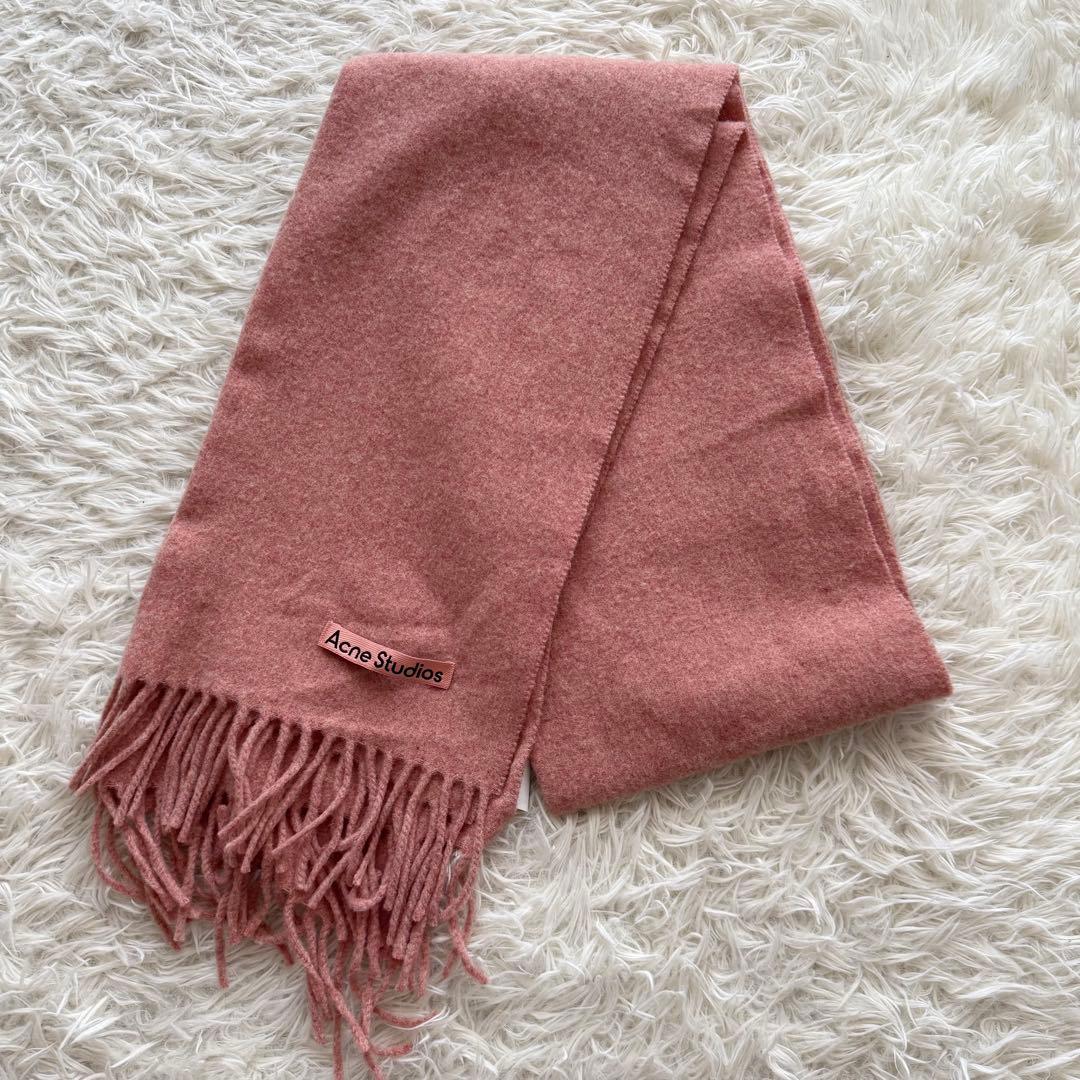 【アクネストゥディオズ】マフラー 大判 フリンジ ウール ピンク