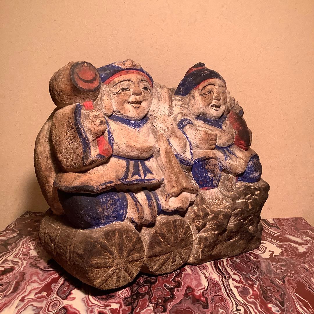 江戸期・祀り福神「恵比寿・大黒天」民衆信仰・七福神・財運福徳・邪気祓い・彩色石彫