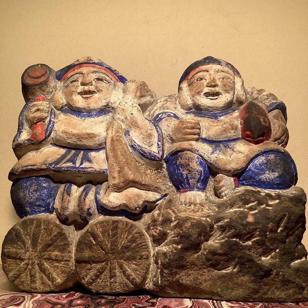 江戸期・祀り福神「恵比寿・大黒天」民衆信仰・七福神・財運福徳・邪気祓い・彩色石彫