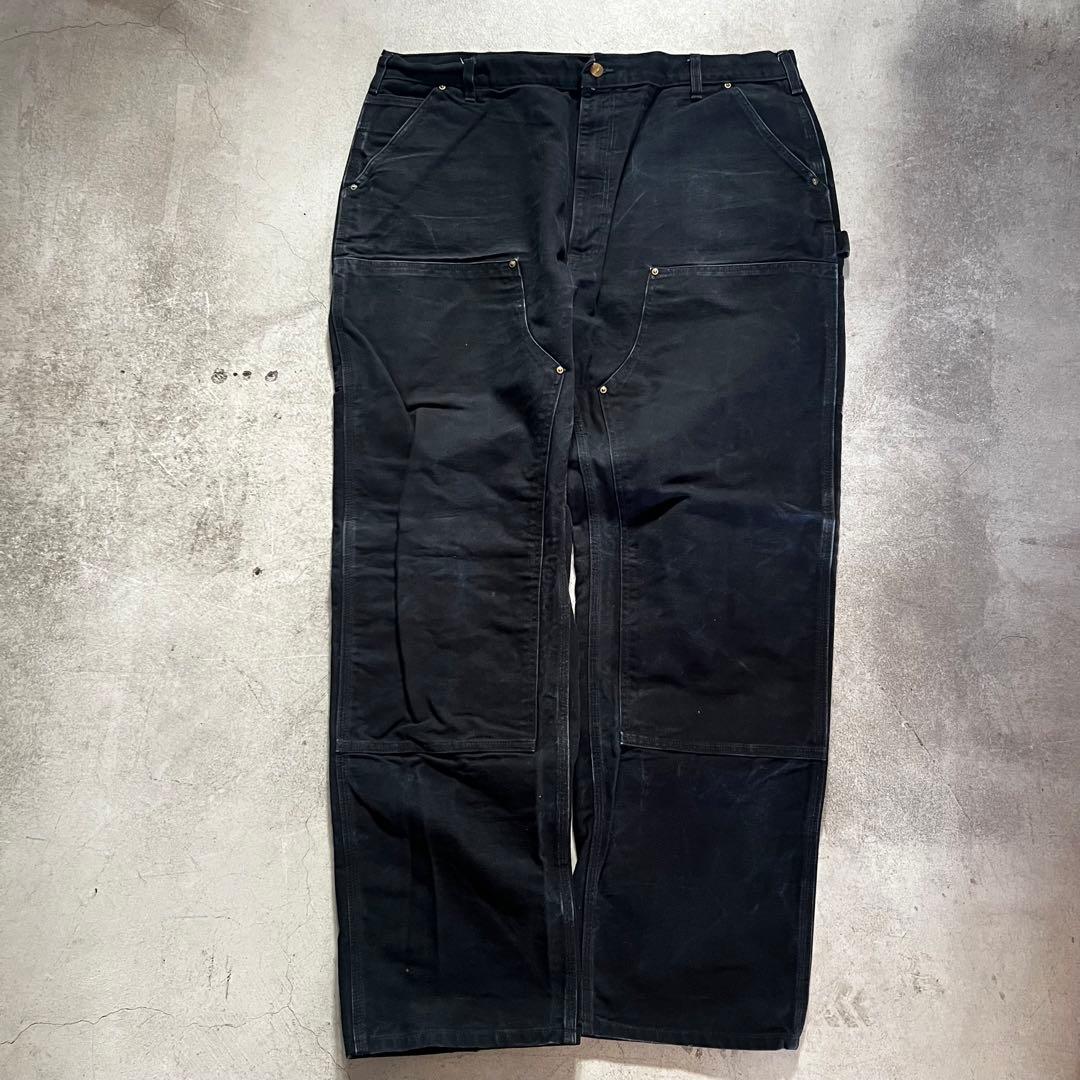 希少サイズ 90s USA製 カーハート ダブルニー B01 BLK 42x34