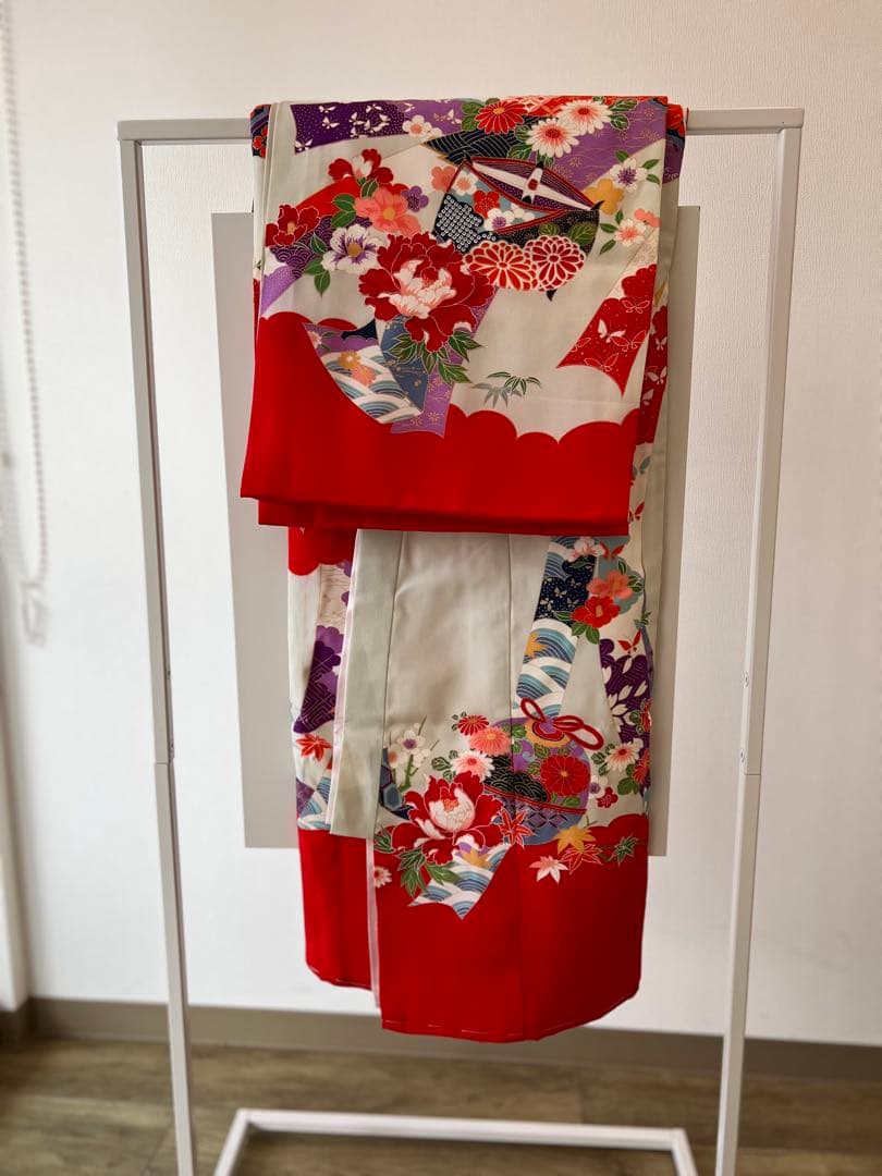 【新品】お宮参り用 花柄着物 保管品 ) 正絹 女児 お宮参り 産着 きもの