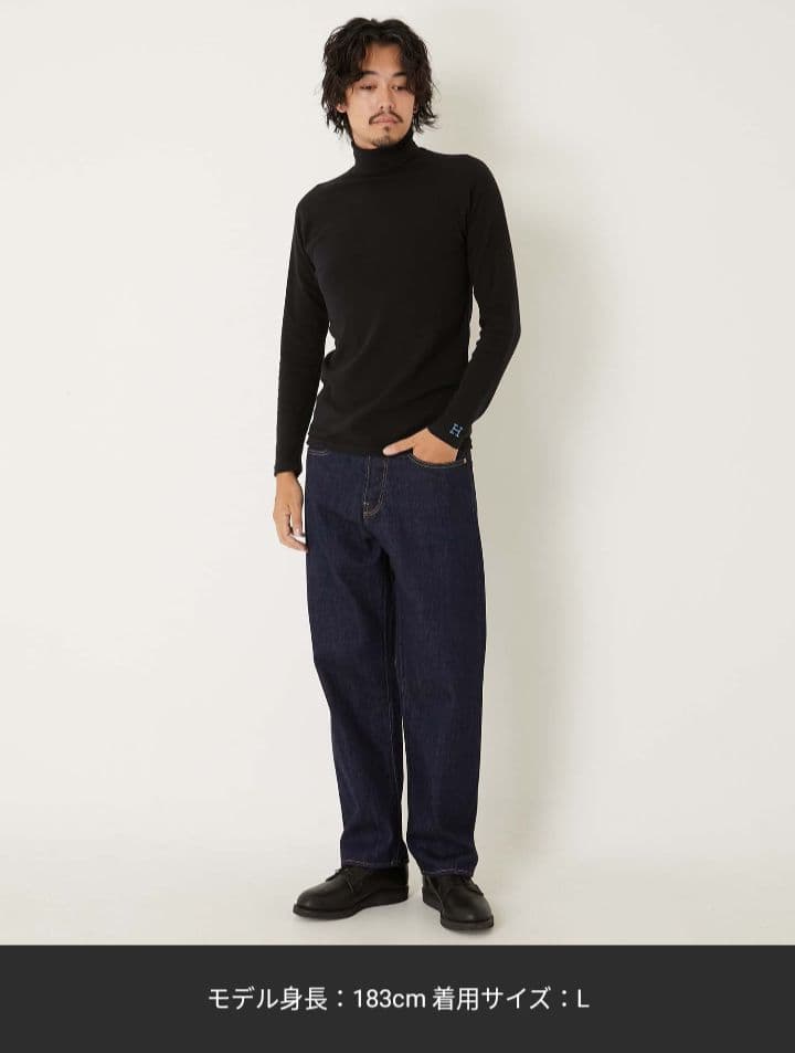 新品ハリウッドランチマーケット ストレッチフライス タートルネック ロングT黒L