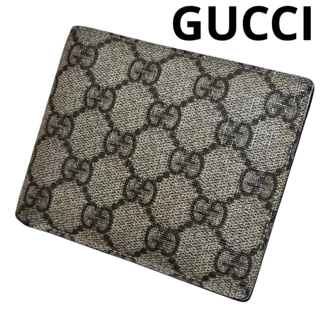 人気　グッチ　折り財布　ベージュ　GG柄　フラップ　PVC