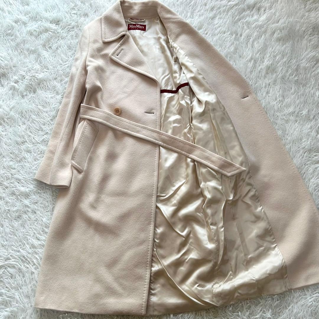 【美品】マックスマーラ　ロングコート　シルク　アンゴラ混　ベルテッド　XL相当