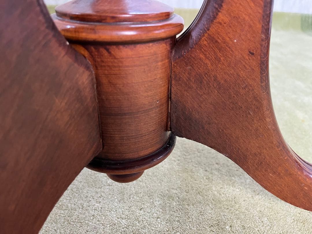 【May65】イタリア製 木製円形テーブル ガラス天板