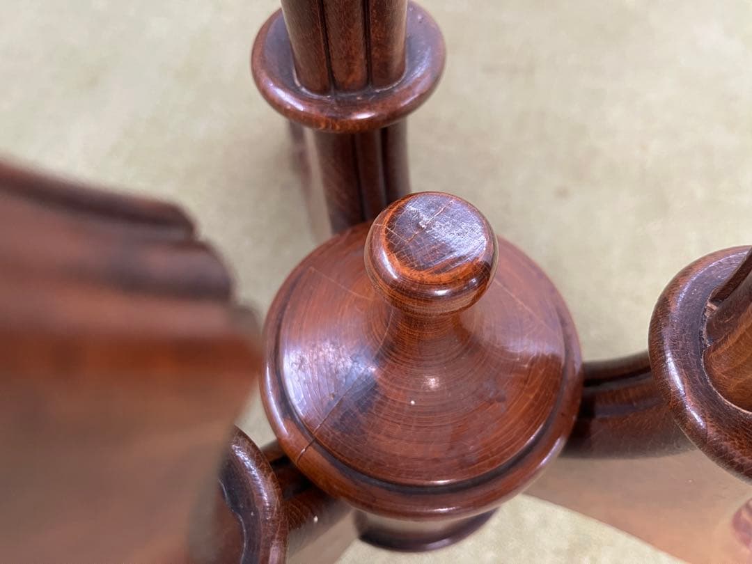 【May65】イタリア製 木製円形テーブル ガラス天板