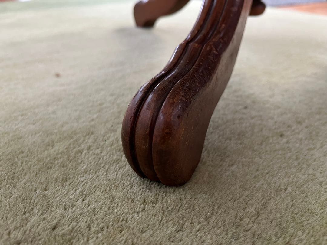 【May65】イタリア製 木製円形テーブル ガラス天板