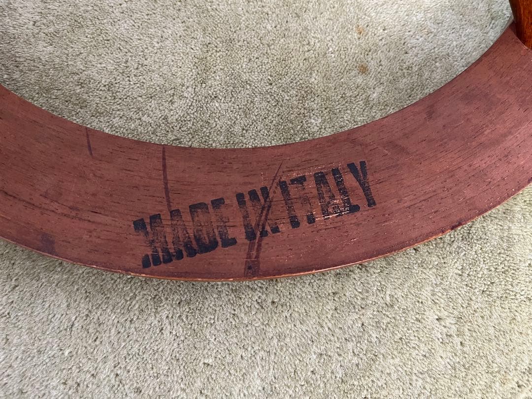 【May65】イタリア製 木製円形テーブル ガラス天板