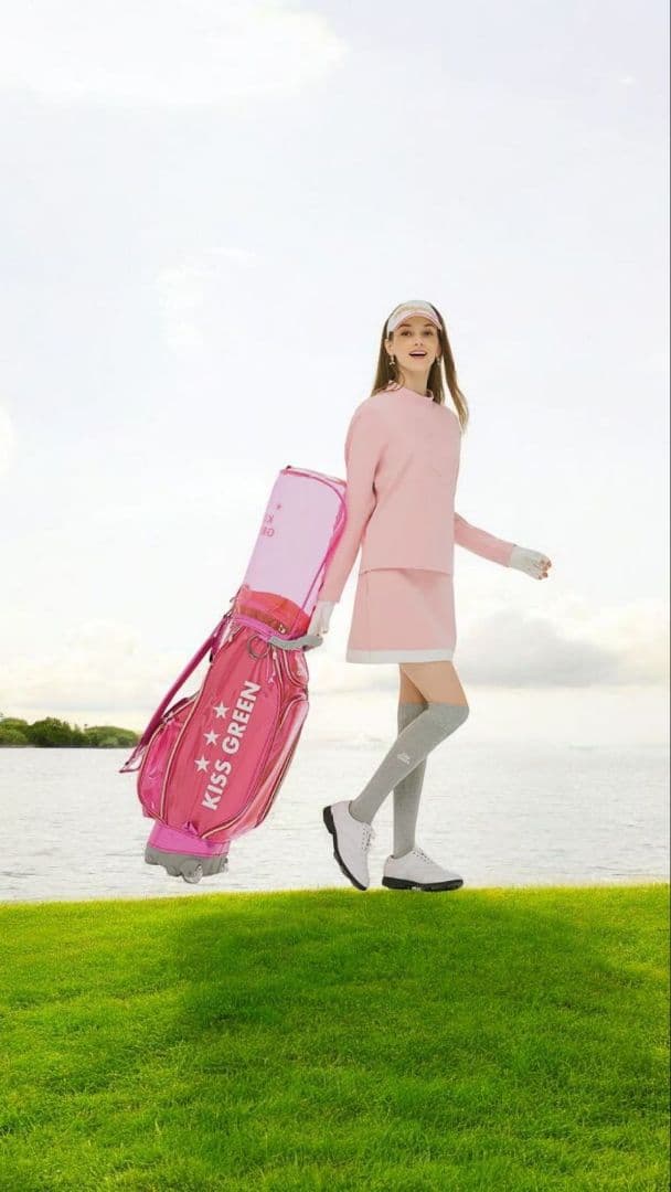 ゴルフバック　可愛い　ハートネームプレート