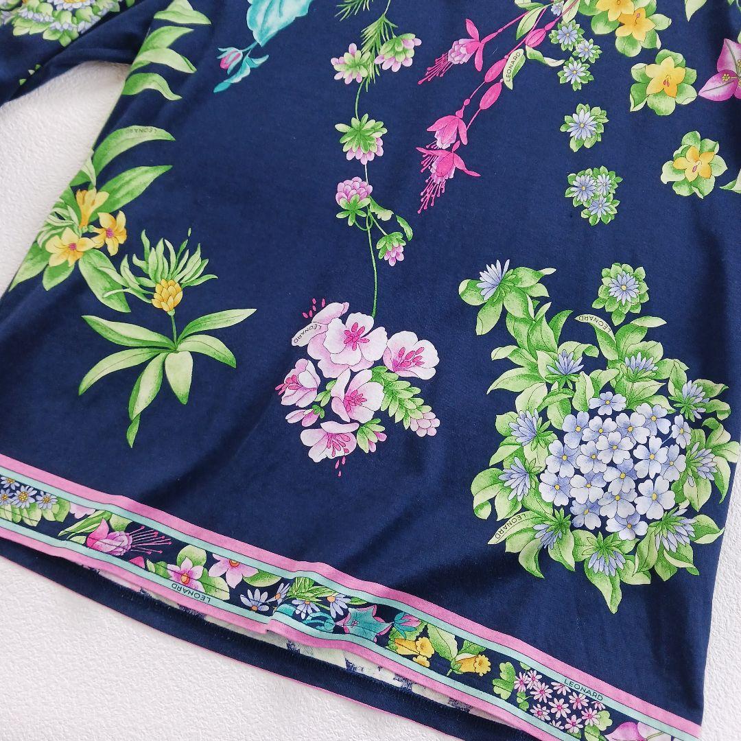 美品♬LEONARD　レオナール　花柄　総柄　カットソー　トップス　ネイビー