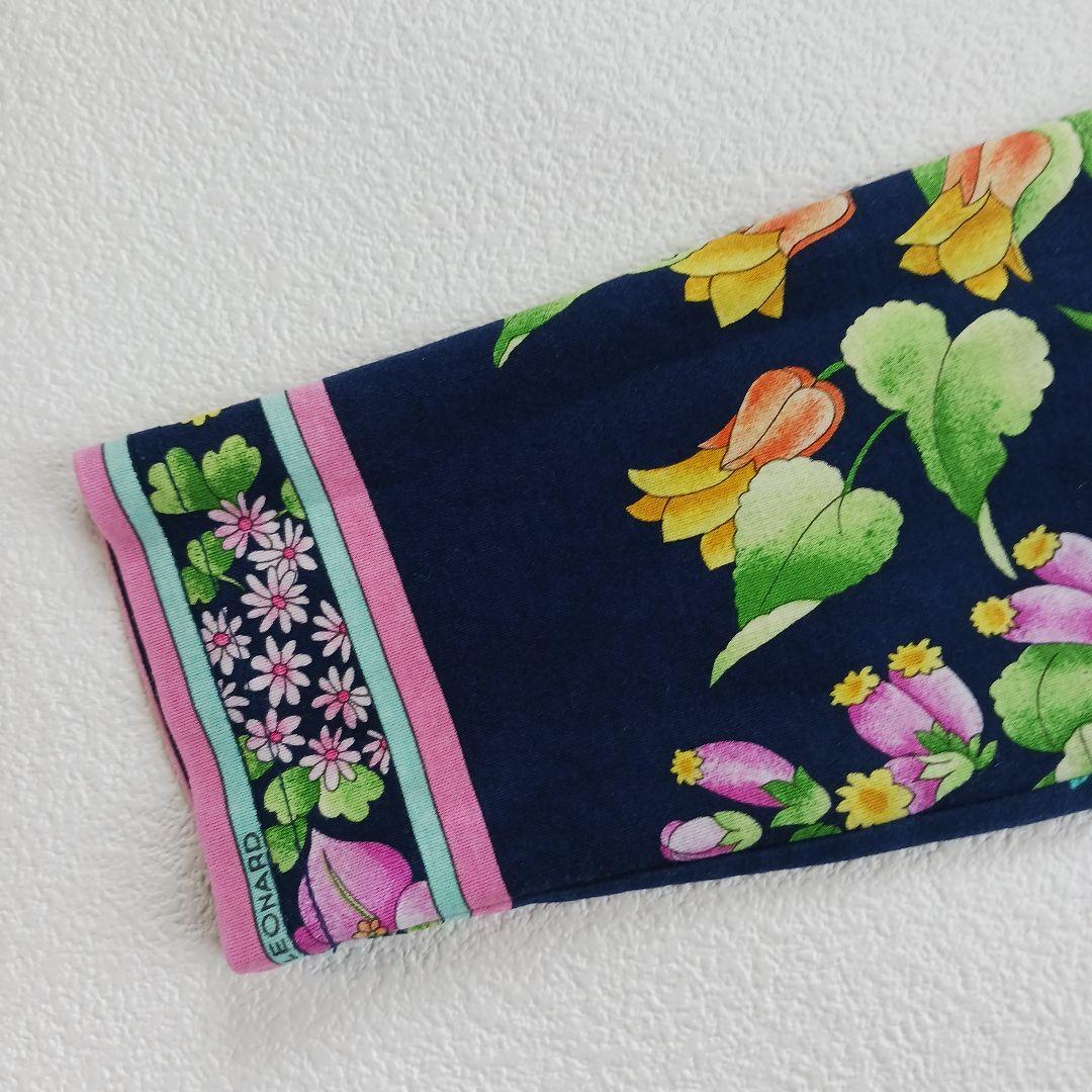美品♬LEONARD　レオナール　花柄　総柄　カットソー　トップス　ネイビー