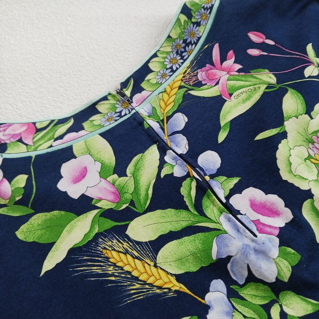 美品♬LEONARD　レオナール　花柄　総柄　カットソー　トップス　ネイビー