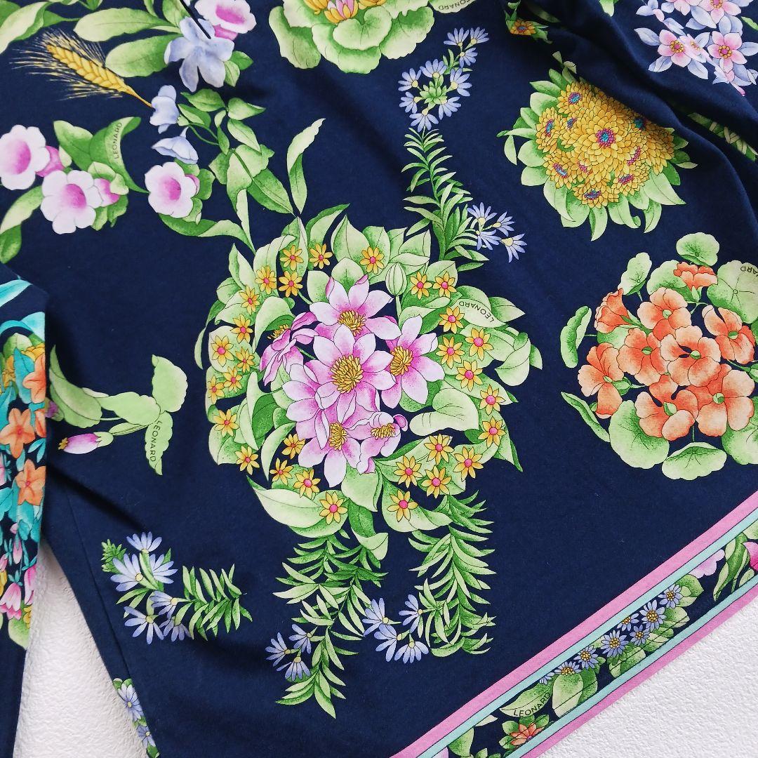 美品♬LEONARD　レオナール　花柄　総柄　カットソー　トップス　ネイビー