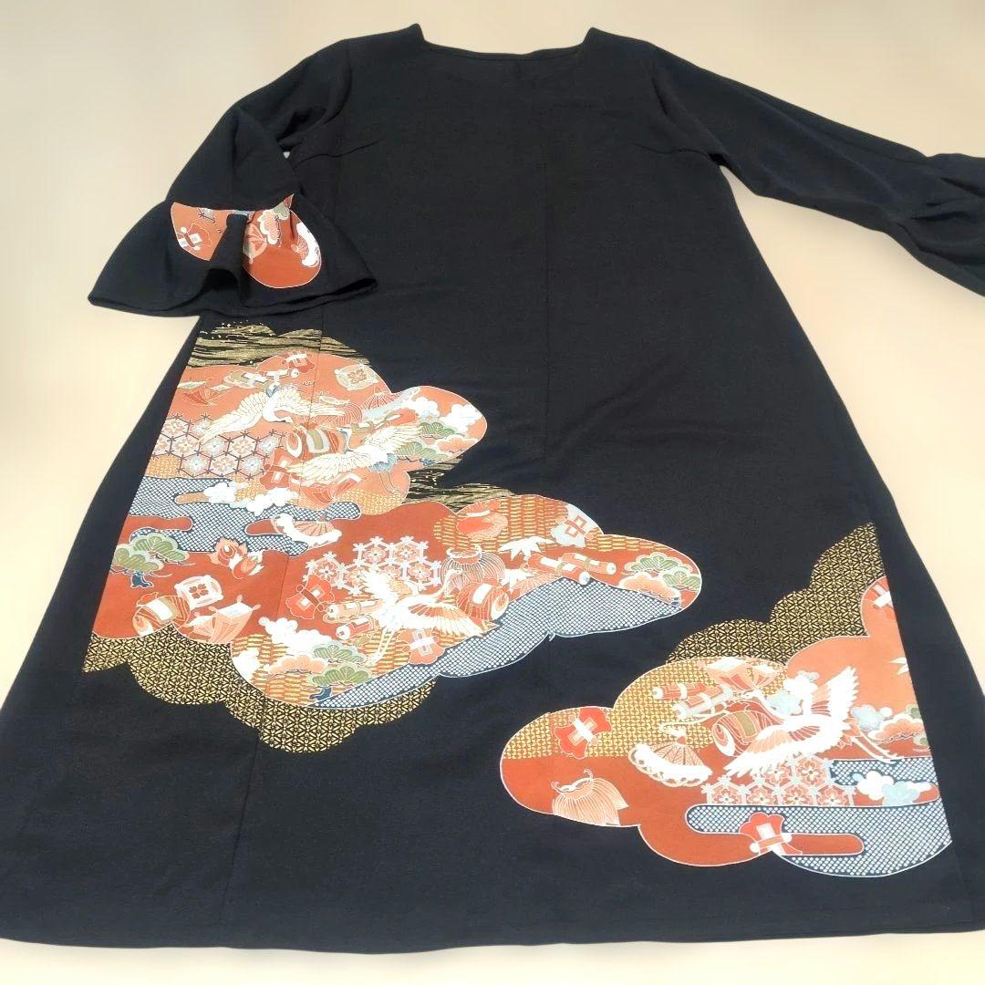 舞鶴刺繍 小槌と道具 留袖リメイクフレアドレス