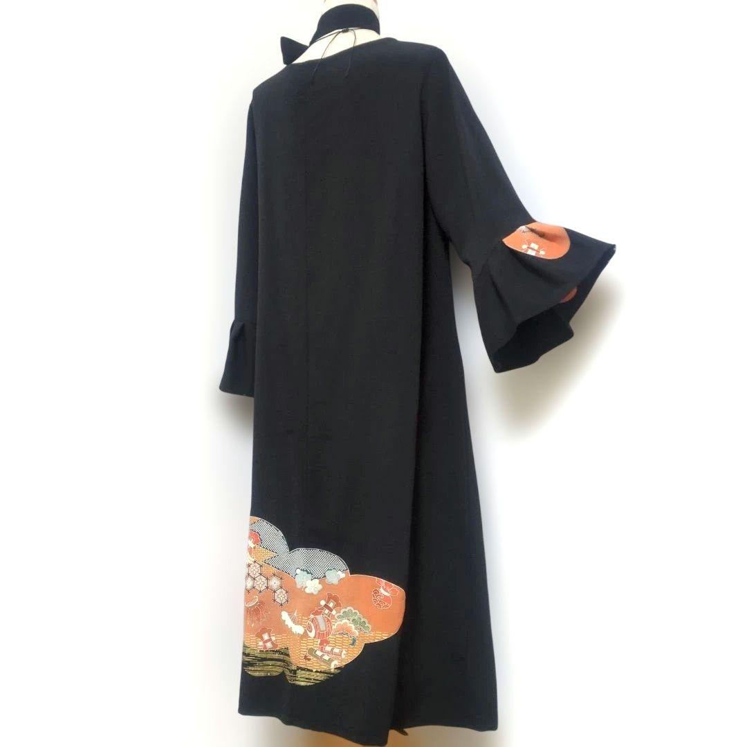 舞鶴刺繍 小槌と道具 留袖リメイクフレアドレス