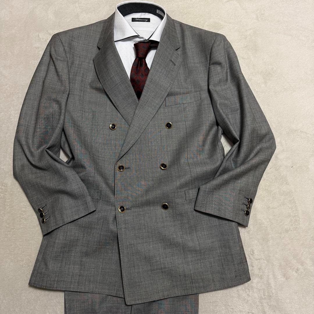 美品　ダンヒル　セットアップスーツ　ダブル　グレー　ロゴボタン　M〜L位