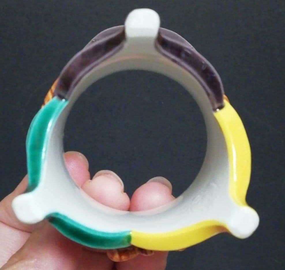 中村翠嵐作　交趾焼　三つ葉　蓋置　共箱　共布　略歴付　茶道具