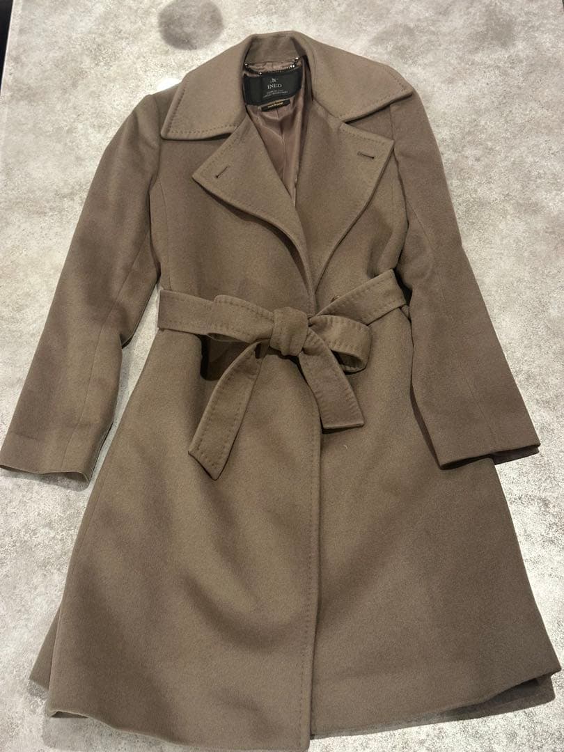 INED イネド カシミヤ100％ベルト付き ロング コートレディース 日本製